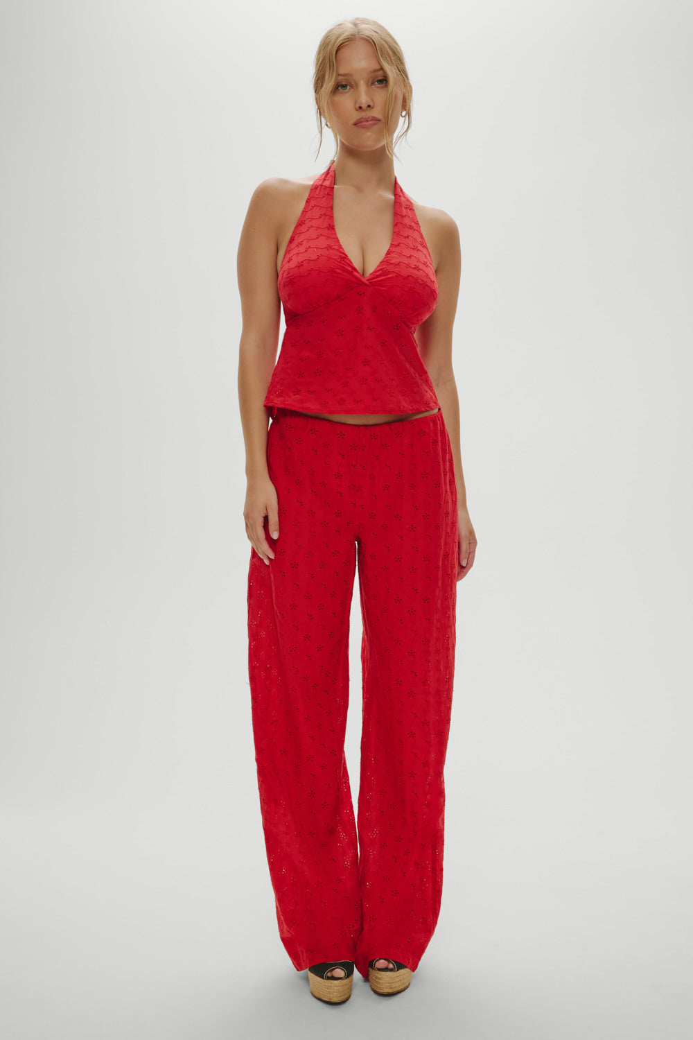 Frankies Bikinis sale Cora Eyelet Halter Top - Red Rose