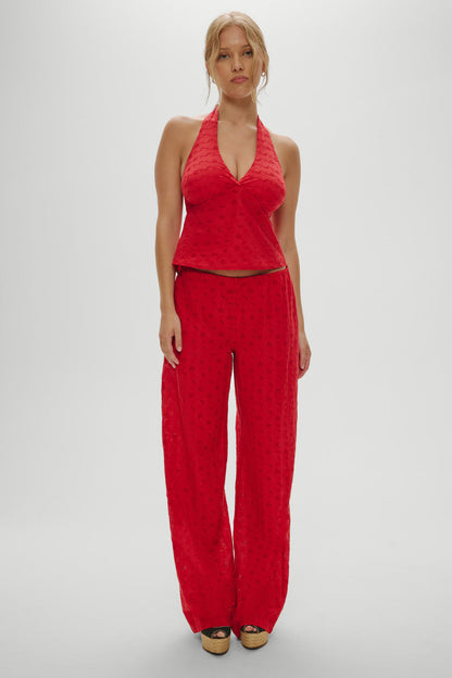 Frankies Bikinis sale Cora Eyelet Halter Top - Red Rose