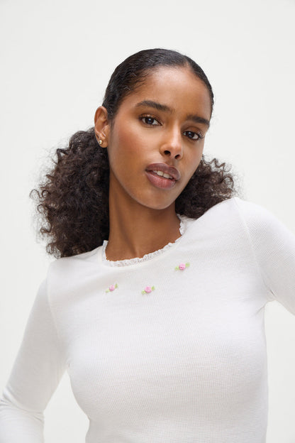 Frankies Bikinis sale Eve Waffle Long Sleeve Shirt - White