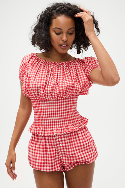 Frankies Bikinis sale Cider Gingham Blouse - Cherry Gingham