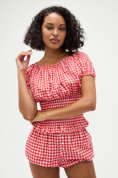 Frankies Bikinis sale Cider Gingham Blouse - Cherry Gingham