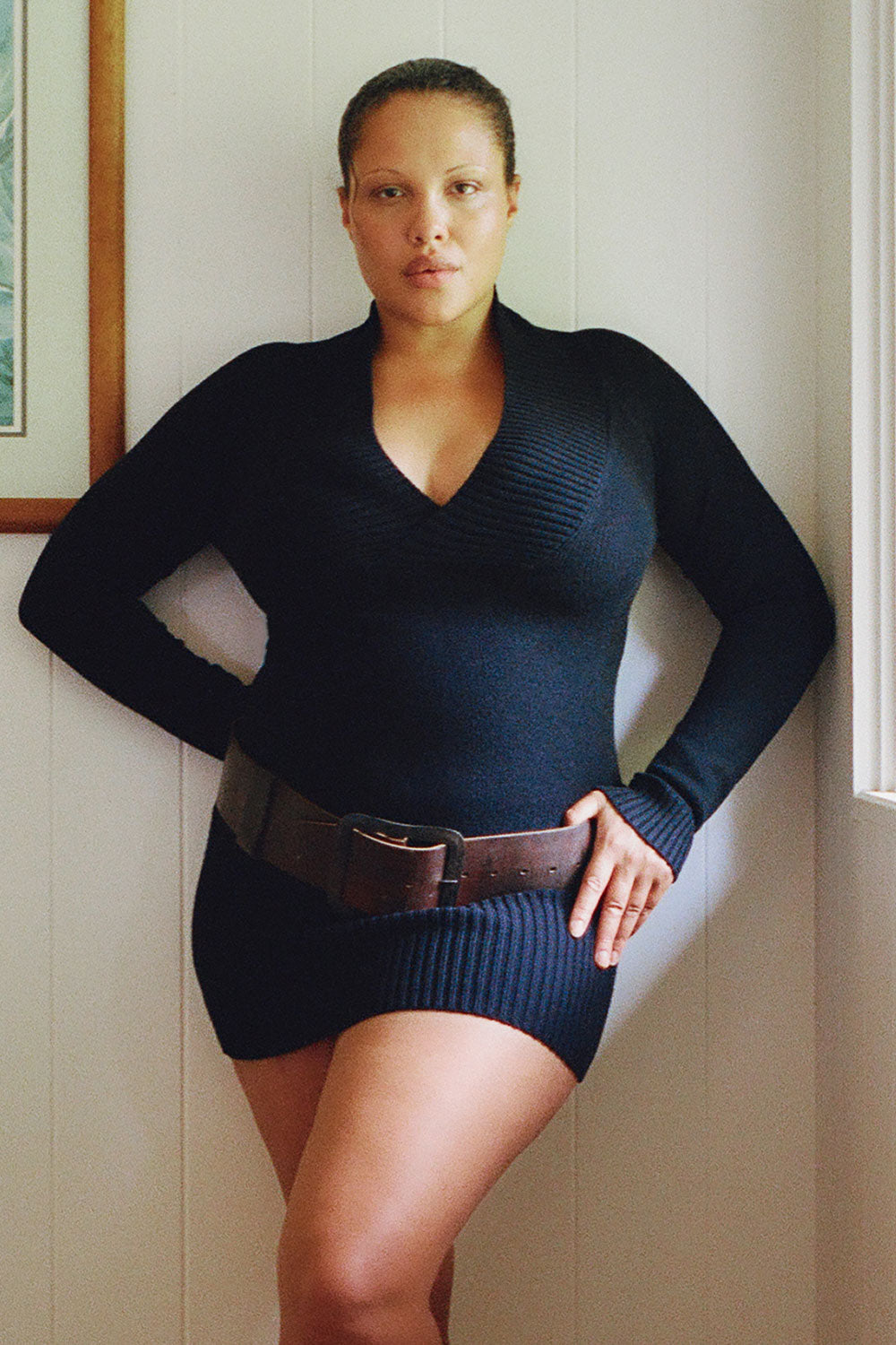 Frankies Bikinis sale Jade Long Sleeve Knit Mini Dress - Black