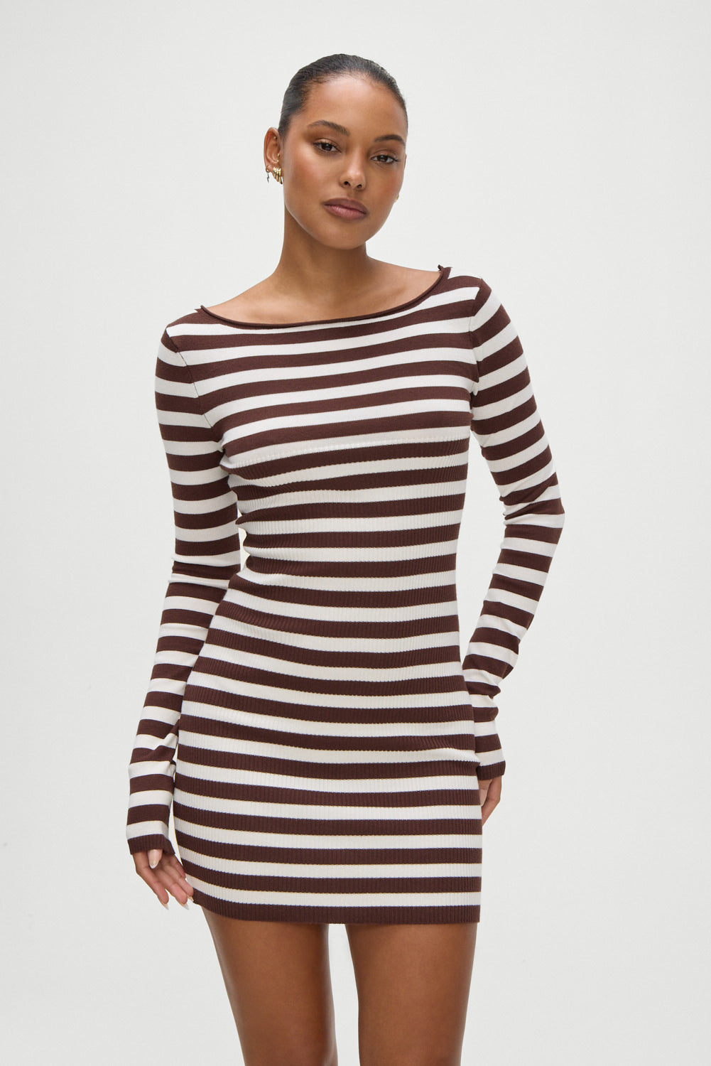 Frankies Bikinis sale Luca Knit Mini Dress - Brown Sugar Stripe