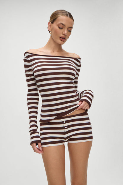 Frankies Bikinis sale Bradley Knit Booty Shorts - Brown Sugar Stripe