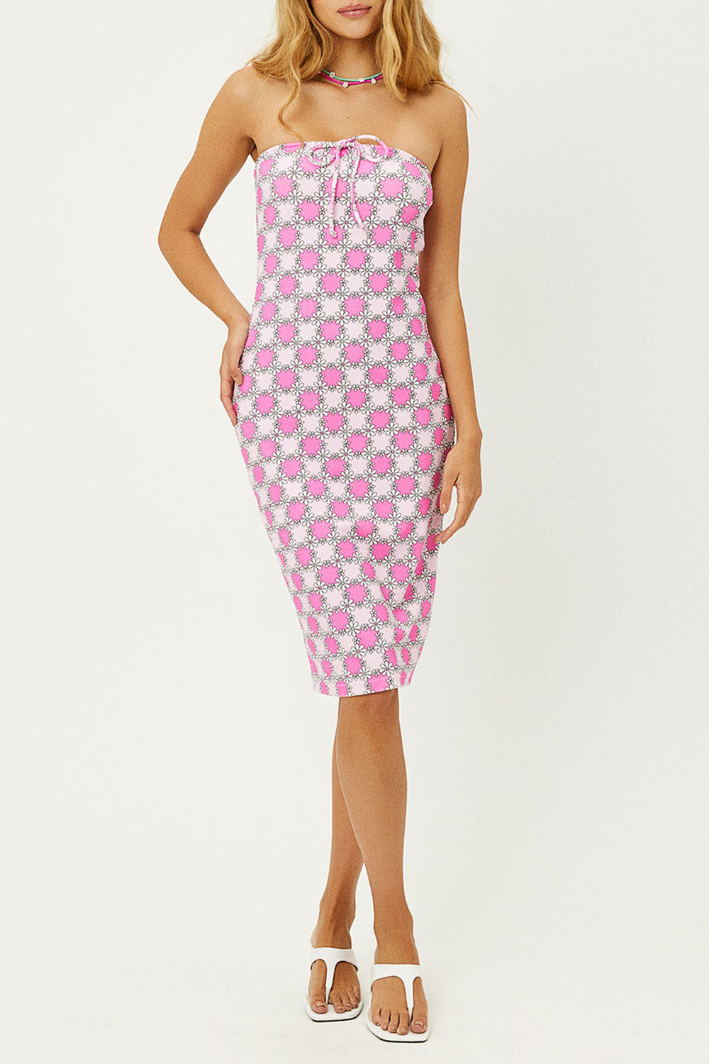 Frankies Bikinis sale Hope Strapless Terry Dress - Pink Daisy