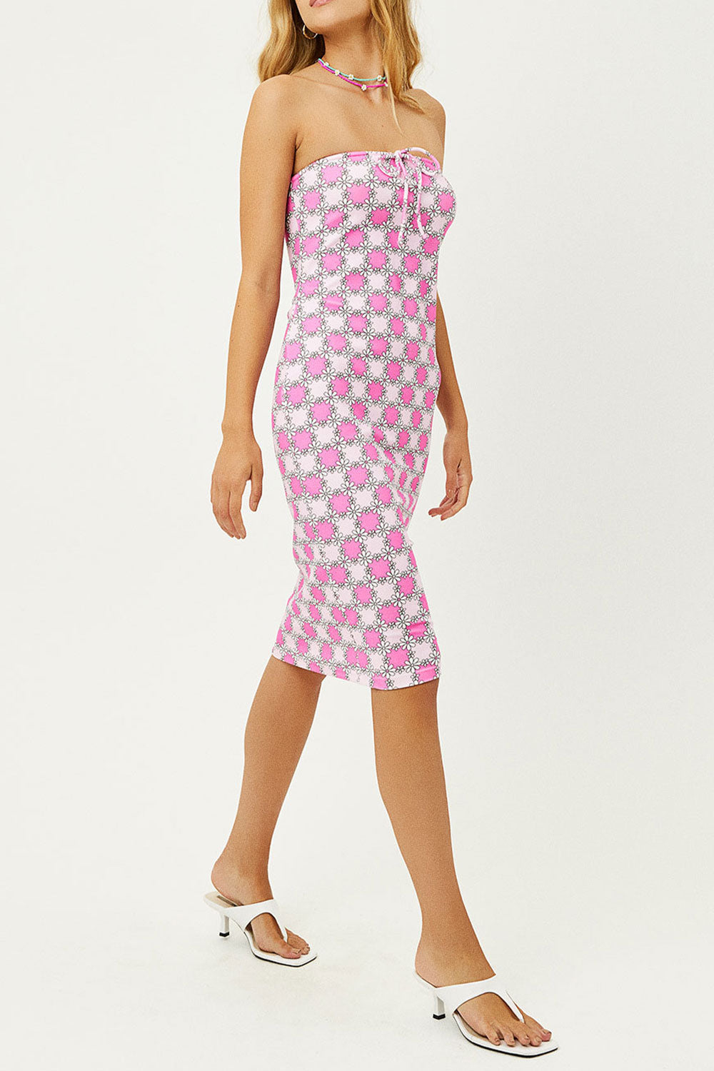 Frankies Bikinis sale Hope Strapless Terry Dress - Pink Daisy