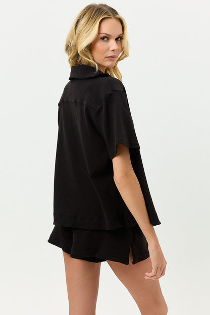 Frankies Bikinis sale Coco Terry Button Up Shirt - Black