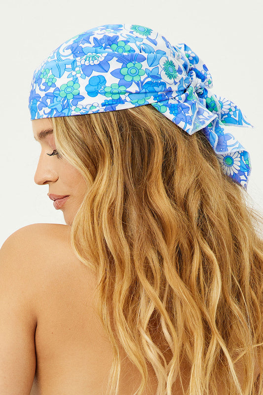 Frankies Bikinis sale Heidi Crepe Floral Head Scarf - Morning Glory