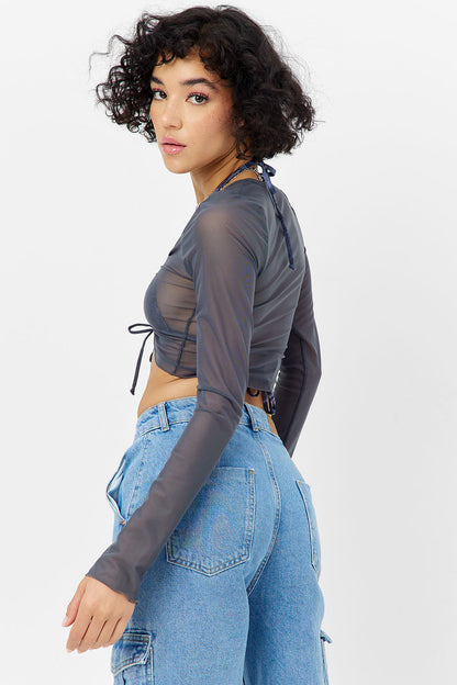 Frankies Bikinis sale Lily Mesh Long Sleeve Shirt - Galaxy