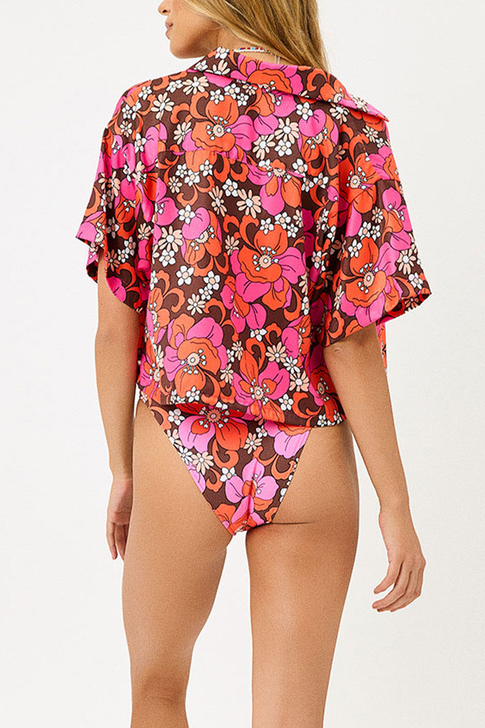 Frankies Bikinis sale Koa Satin Cover Up Shirt - Tropics