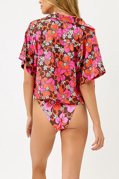 Frankies Bikinis sale Koa Satin Cover Up Shirt - Tropics