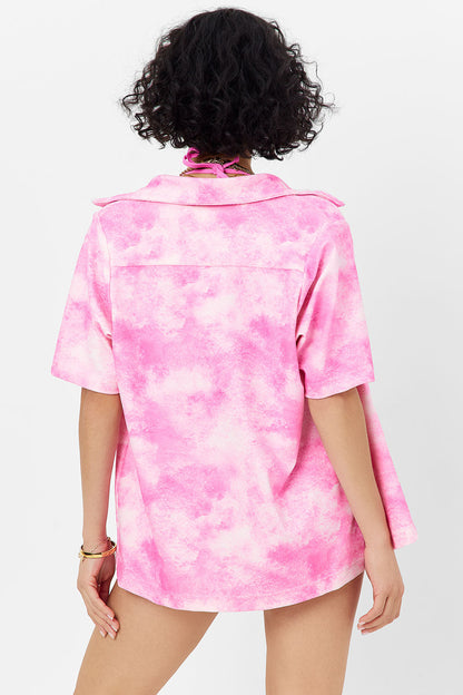 Frankies Bikinis sale Hunter Terry Button Up Shirt - Distorted Pink Dye