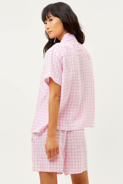 Frankies Bikinis sale Lou Button Up Top - Pink Picnic