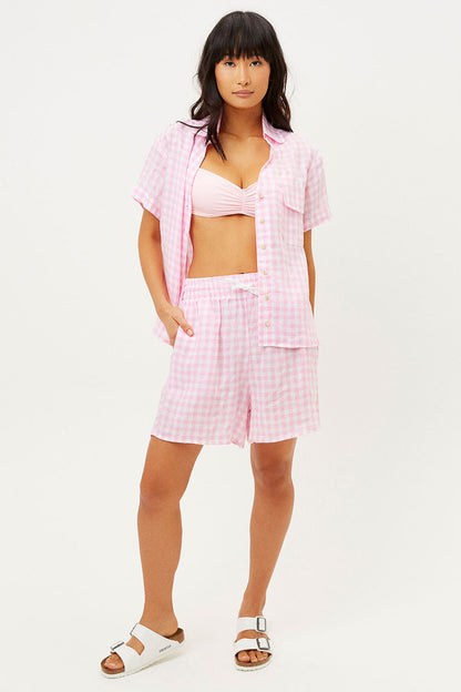 Frankies Bikinis sale Lou Button Up Top - Pink Picnic