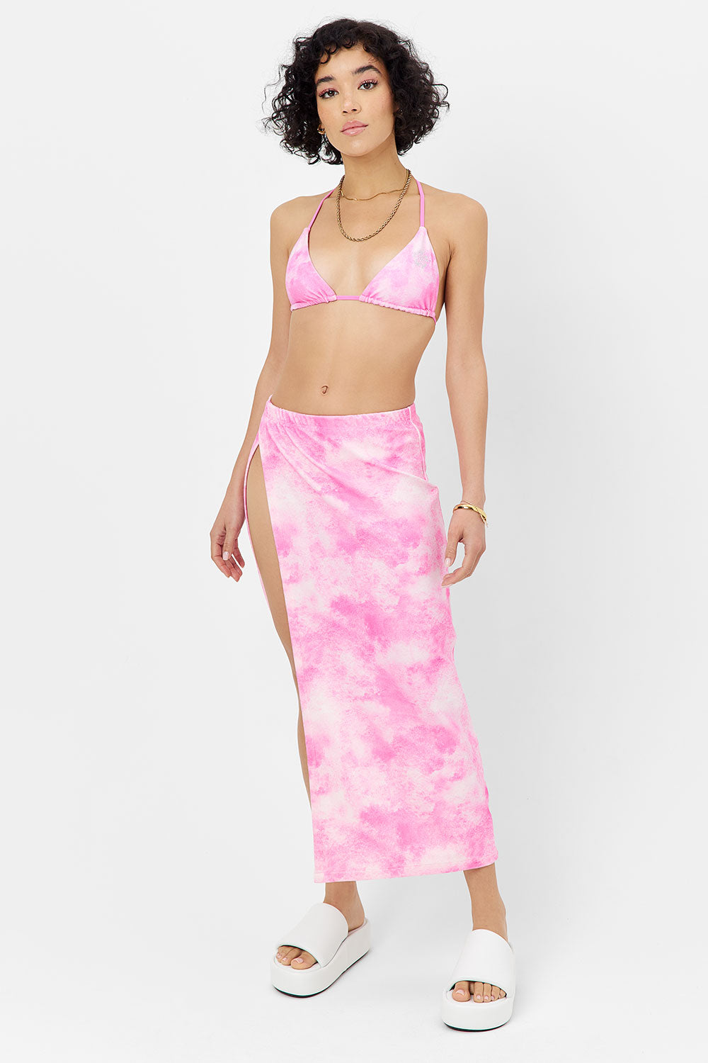Frankies Bikinis sale Stacey Terry Maxi Skirt - Distorted Pink Dye