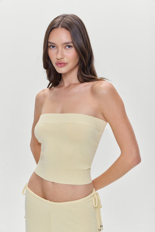 Frankies Bikinis sale Destiny Knit Strapless Shirt - Buttercup