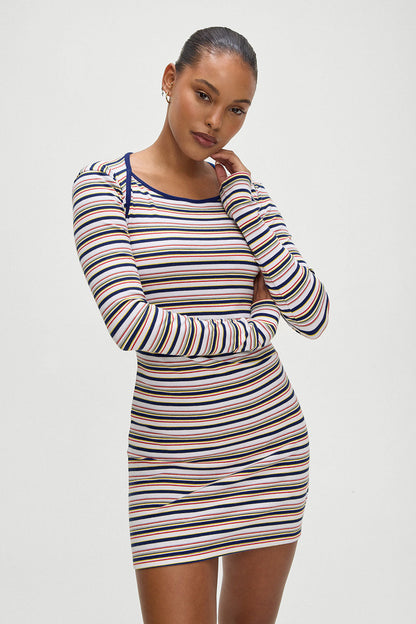 Frankies Bikinis sale Chelsea Long Sleeve Mini Dress - Love Stripe