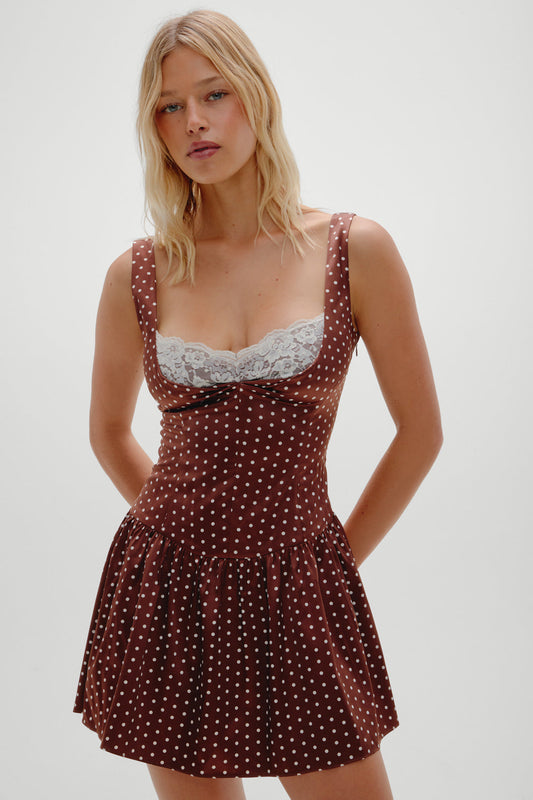 Frankies Bikinis sale Enchantment Mini Dress - Chocolate Dot