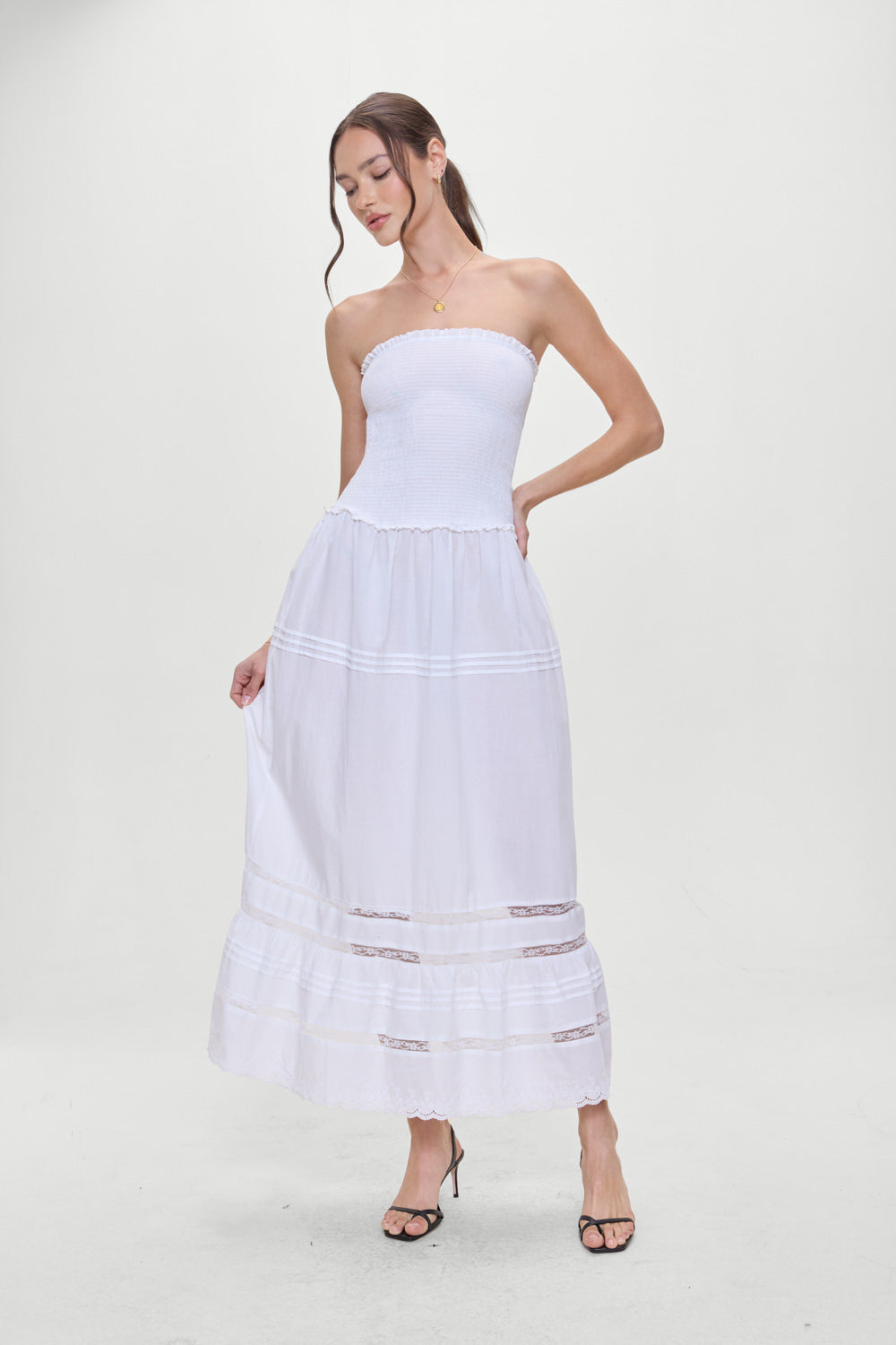 Frankies Bikinis sale Empress Strapless Smocked Maxi Dress - White