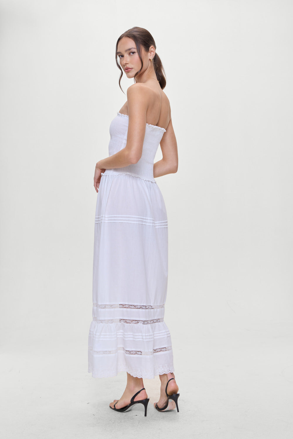 Frankies Bikinis sale Empress Strapless Smocked Maxi Dress - White