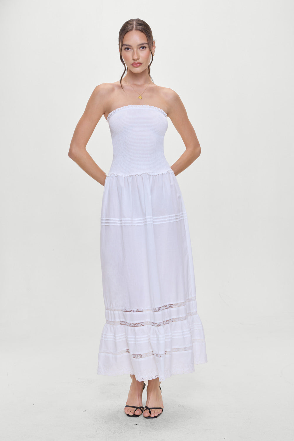 Frankies Bikinis sale Empress Strapless Smocked Maxi Dress - White