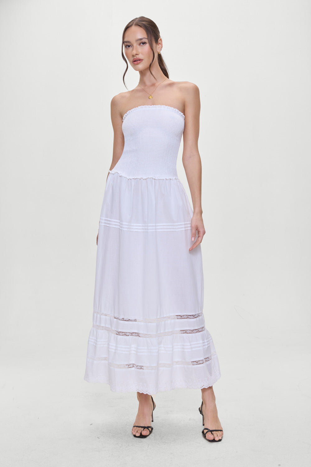 Frankies Bikinis sale Empress Strapless Smocked Maxi Dress - White