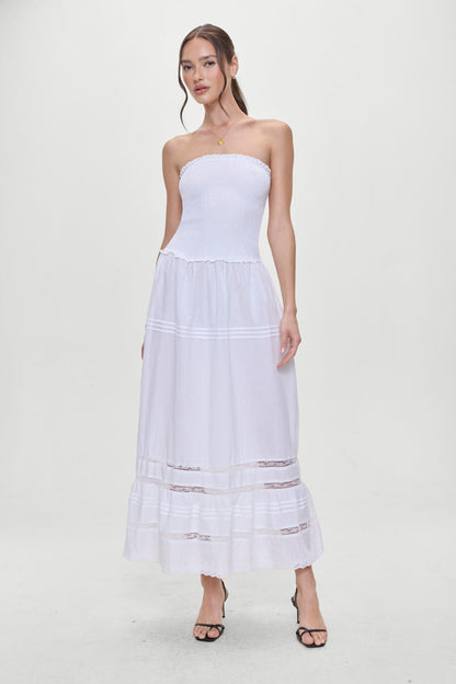 Frankies Bikinis sale Empress Strapless Smocked Maxi Dress - White