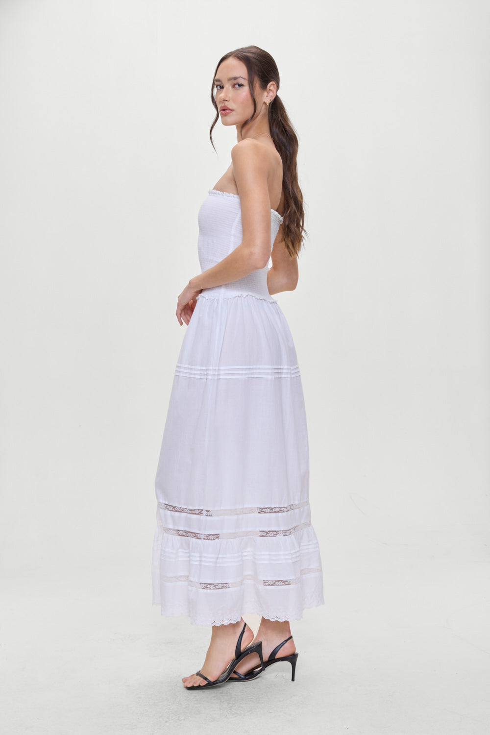 Frankies Bikinis sale Empress Strapless Smocked Maxi Dress - White