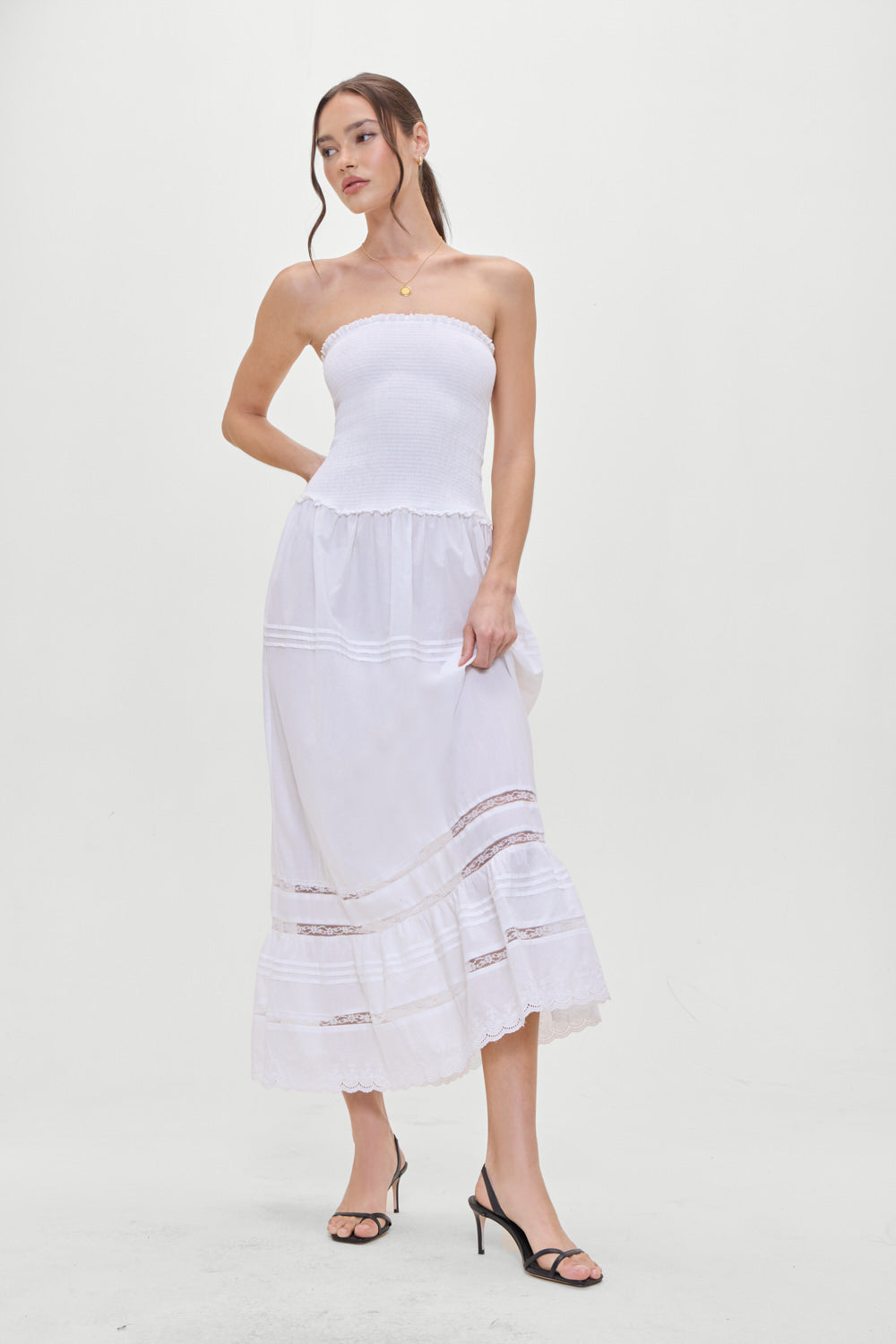 Frankies Bikinis sale Empress Strapless Smocked Maxi Dress - White